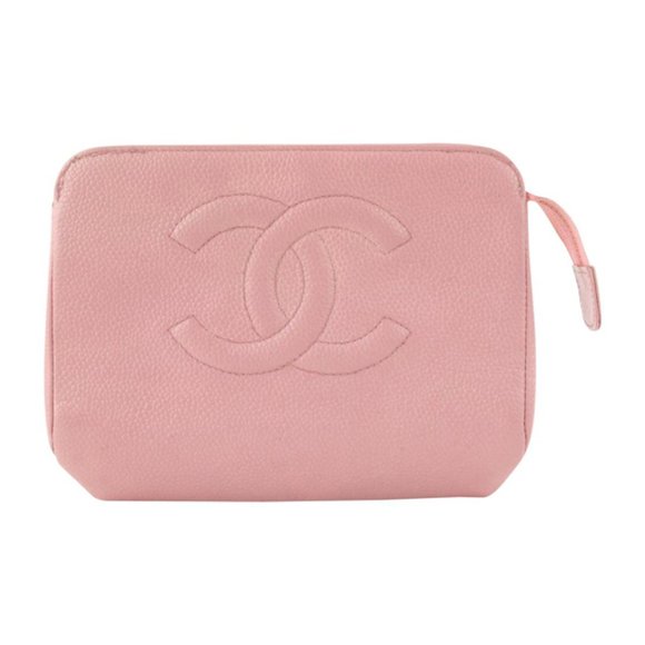 Chanel Pink Caviar Leather Cosmetic Pouch Toiletry - Picture 1 of 12